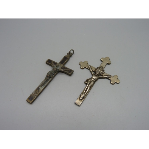 994 - A profession crucifix and one other crucifix marked made in Germany, c1900, largest 85mm