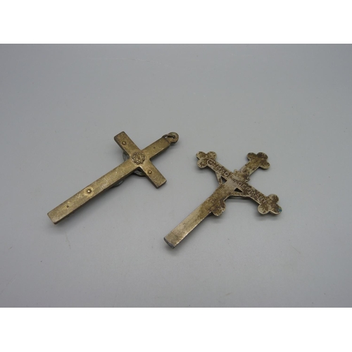 994 - A profession crucifix and one other crucifix marked made in Germany, c1900, largest 85mm