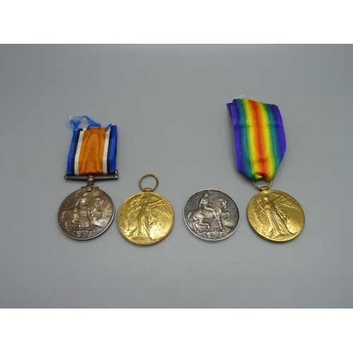 999 - Two pairs of WWI medals; 109248 Gnr. F.P. Beddows RA and T-36765 Dvr. H. Jarvis ASC, one a/f