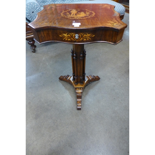 16 - A 19th Century Italian rosewood and marquetry inlaid lady's sewing table