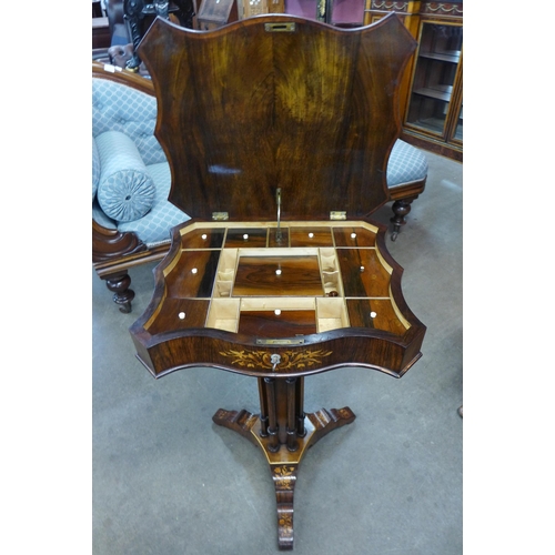 16 - A 19th Century Italian rosewood and marquetry inlaid lady's sewing table