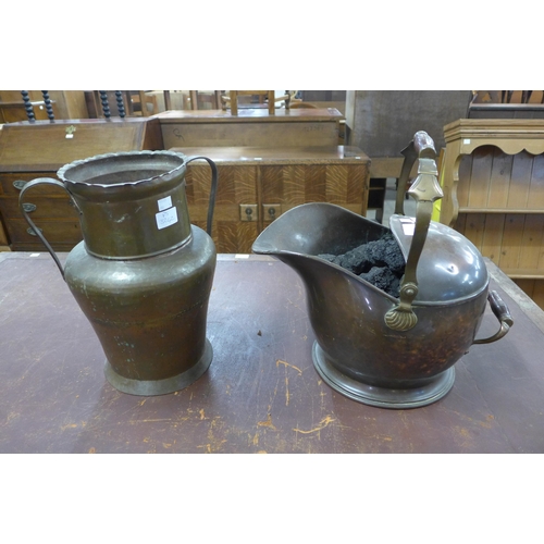 271 - A Victorian copper coal scuttle and an Arts and Crafts copper vase