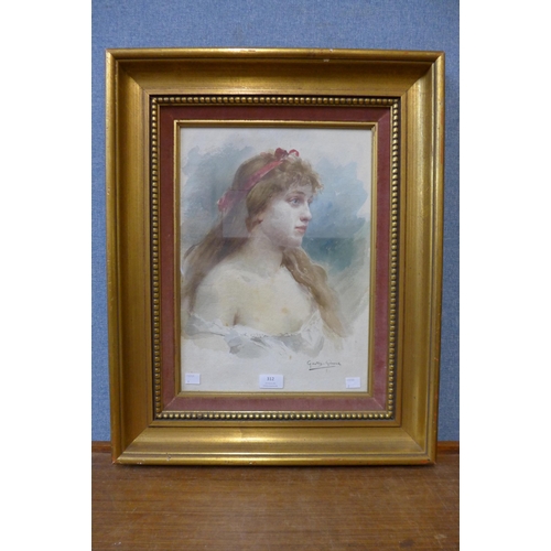 312 - Gaston Gerard, portrait of a lady, watercolour, framed