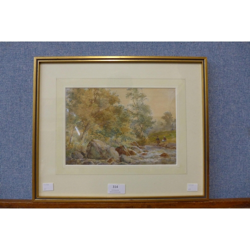 314 - William King (19th Century), rural landscape with figures by a river, watercolour, framed