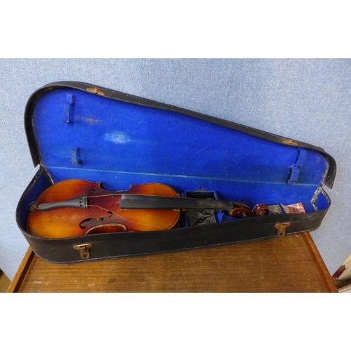 390 - Two violins, both cased