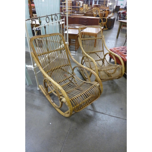 48 - A pair of bamboo and wicker rocking chairs