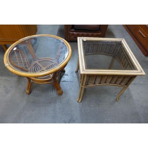 84 - Two bamboo and glass topped coffee tables