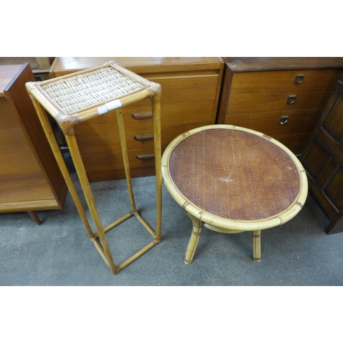 97 - A wicker coffee table and a jardinere stand