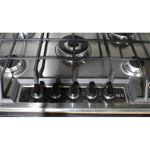 3076 - AEG 5 Burner Gas Hob Stainless Steel (H80xW894xD510) model no HG755450SY * This lot is subject to VA... 