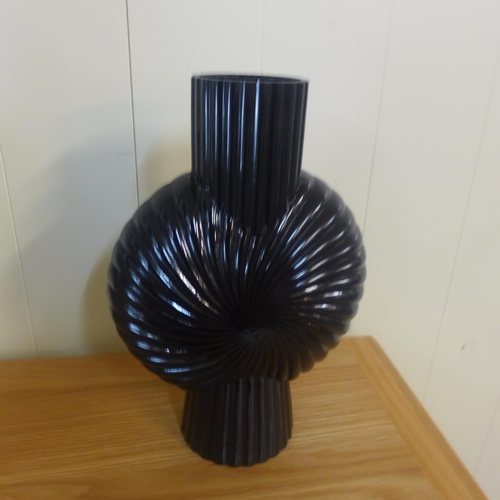 1393 - A Cassis black glass vase, H 32cms (505941339778316)   #