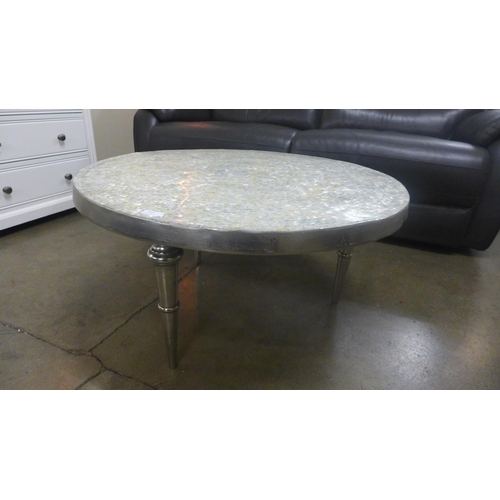 1414 - A circular coffee table with mother of pearl inlay * This lot is subject to VAT