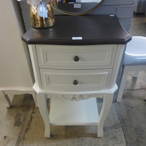 1372 - A white two drawer bedside chest with contrasting top (marked)