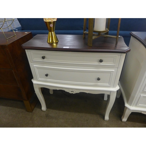 1375 - A white two drawer chest with contrasting top (marked)