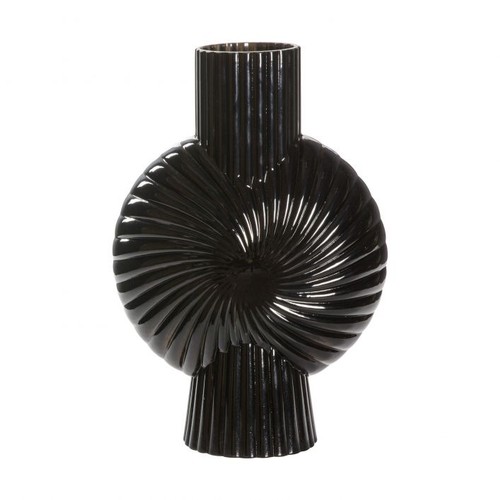 1393 - A Cassis black glass vase, H 32cms (505941339778316)   #