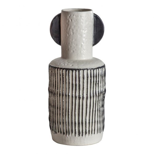 1394 - A monochrome ribbed design Seki vase, H 40cms (505941339401021)   #