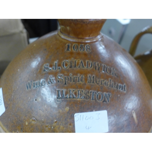 2202 - 2 Vintage stoneware flagons: 4 gallon & 2 gallon - ideal for storage or wine making, inscription on ... 