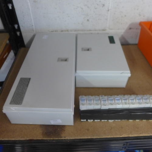 2231 - 2 metal clad consumer units,6 R.C.B.O. safety trips & 17 various trips & spares