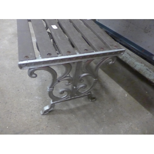 2445 - Single wood and wrought iron garden bench