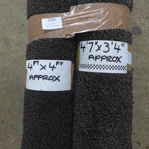 2386 - 2 Heavy duty charcoal/brown barrier mats, with rubber/stipple back, approx. 4ft x 4ft & 4ft 7