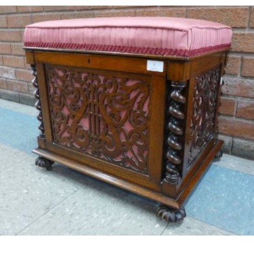 3 - A Victorian rosewood fretwork music stool