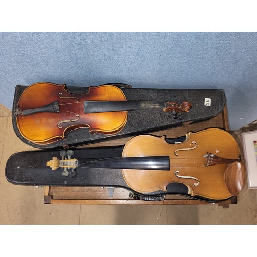 390 - Two violins, both cased