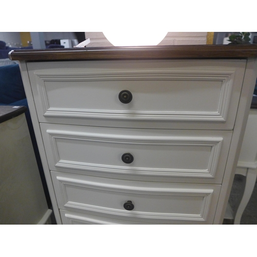 1309 - A white five drawer tallboy with contrasting top