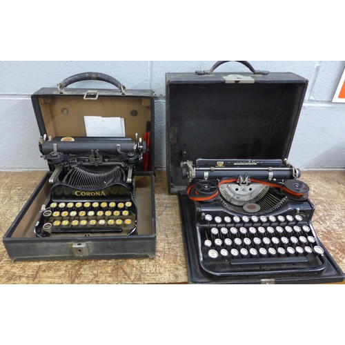 1088 - Two antique typewriters, Corona and Underwood **PLEASE NOTE THIS LOT IS NOT ELIGIBLE FOR POSTING AND... 