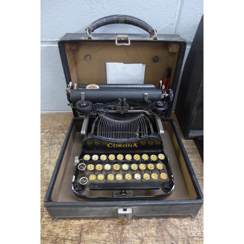 1088 - Two antique typewriters, Corona and Underwood **PLEASE NOTE THIS LOT IS NOT ELIGIBLE FOR POSTING AND... 