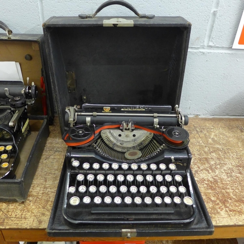 1088 - Two antique typewriters, Corona and Underwood **PLEASE NOTE THIS LOT IS NOT ELIGIBLE FOR POSTING AND... 