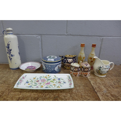 1089 - A pair of glass vases, Imari pattern china, a Minton dish, a Delft bottle, a V & B pot, etc. **PLEAS... 