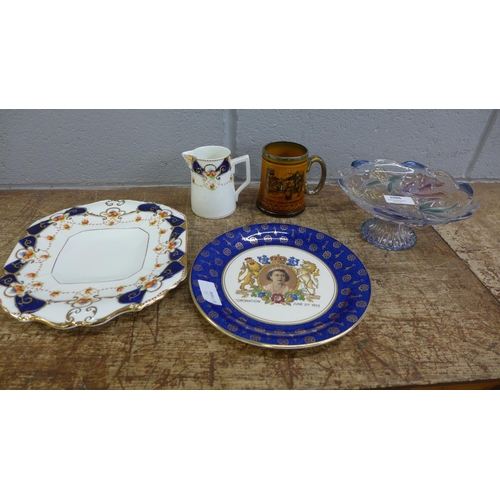 1096 - A Beswick & Sons jug and plate, a Royal commemorative plate, a glass tazza and a mug