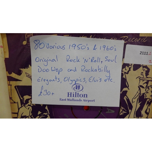 1104 - A box of eighty various 1950's and 1960's original Rock 'n' Roll, Soul, Doo Wop, Rockabilly Elegants... 