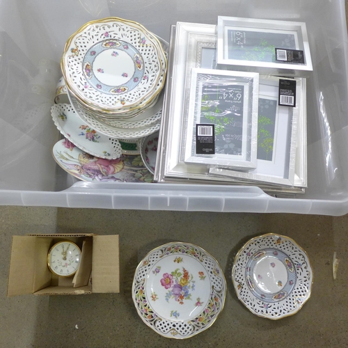 1108 - A box of mixed china, modern picture frames, scent bottle, etc. **PLEASE NOTE THIS LOT IS NOT ELIGIB... 