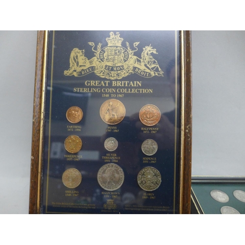 622 - Four framed collections of coins including fourteen pre-1947 shillings