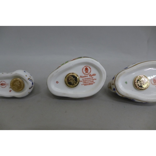 658 - Three Royal Crown Derby paperweights - Collectors Guild Exclusive Meadow Rabbit, Rabbit and Baby Rab... 