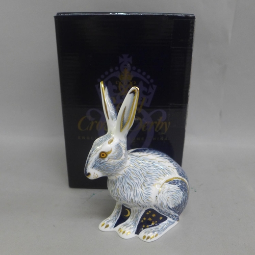 660 - A Royal Crown Derby paperweight - Starlight Hare, an exclusive for The Royal Crown Derby Collectors ... 