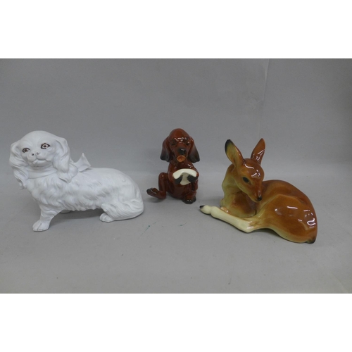 661 - Three German animal figures, a fawn in the Nymphenburg style and two others