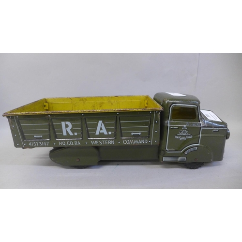 701 - A 1960's tin plate Royal Artillery military vehicle, Louis Marx