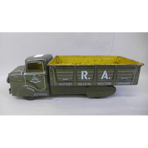 701 - A 1960's tin plate Royal Artillery military vehicle, Louis Marx