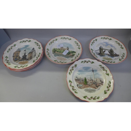 703 - Seven Wedgwood collectors plates decorated with London scenes, 1980 to 1986