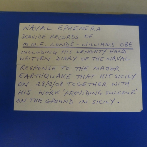 713 - Naval ephemera: Service Records of MMF Conde-Williams OBE, including his lengthy handwritten diary o... 