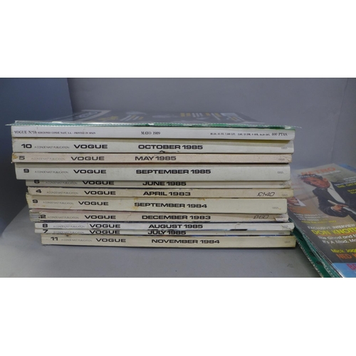 766 - A collection of Vogue magazines, eleven from 1980's, one 2010 Kate Moss cover and six special UK lim... 