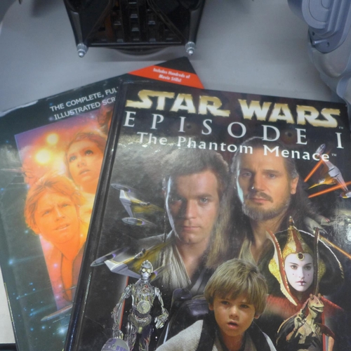 782 - A Star Wars talking plush character, a Darth Vader voice changing mask, two Star Wars books and a Dr... 