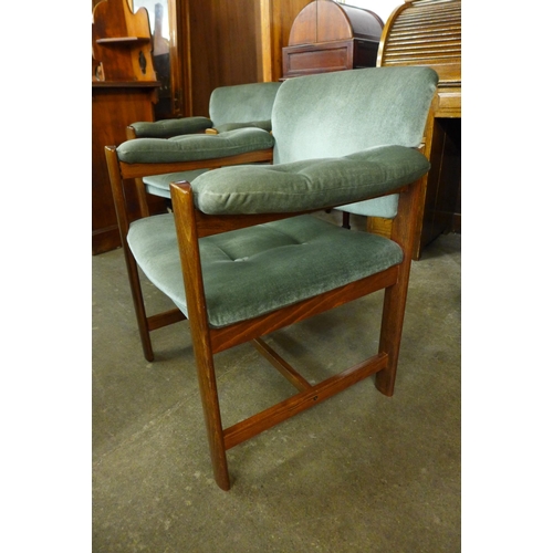 100b - A pair of Swedish Ulferts beech and green fabric upholstered elbow chairs