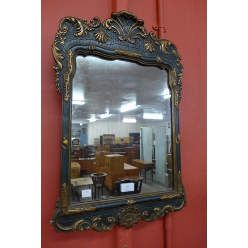 12 - A George I style green and parcel gilt framed mirror