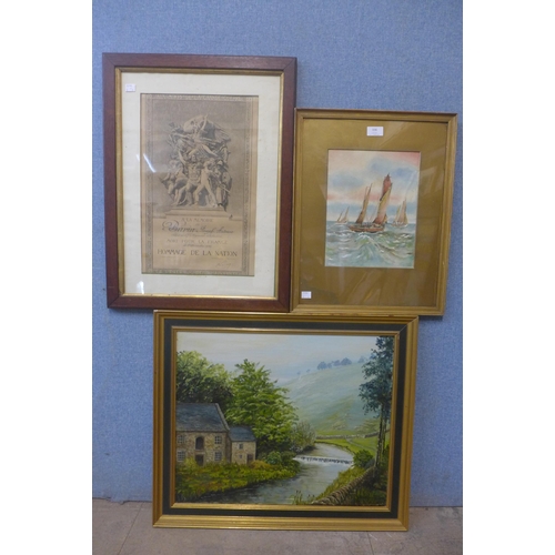 336 - T.F. Hoppocks, marine scene, watercolour and two others