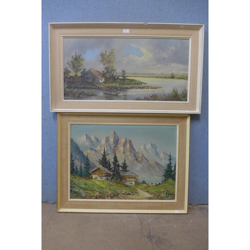 338 - Two mid 20th Century continental landscapes, oil on canvas, framed