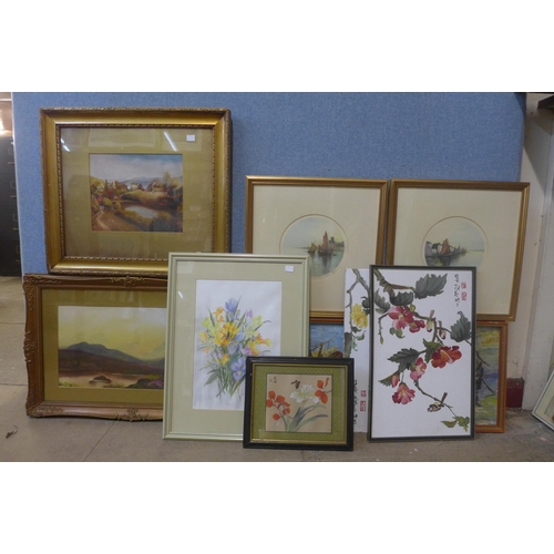 339 - Assorted paintings and etchings