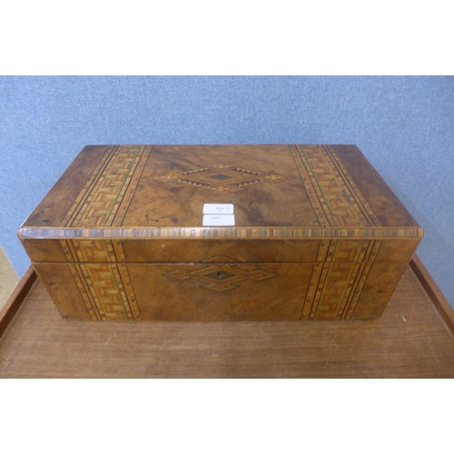 345 - A Victorian inlaid walnut writing slope, a/f