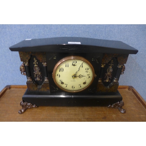 350 - A 19th Century American Gilbert faux slate mantel clock